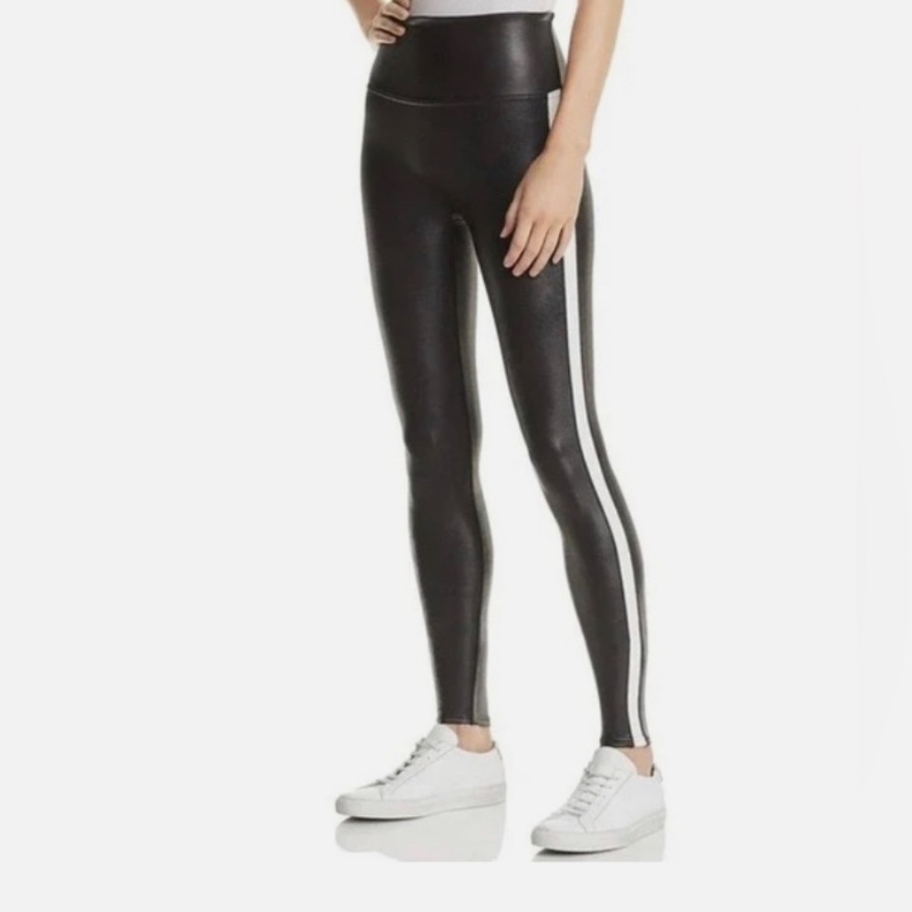 SPANX faux leather side stripe leggings size medium